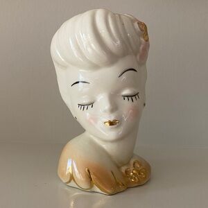 Elegant Cream and Gold lady head vase